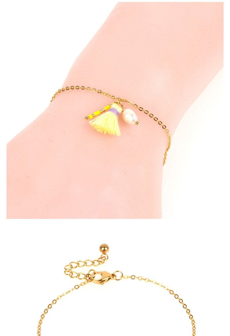 Fashion Gold Tassel Freshwater Pearl Rice Beads Stainless Steel Fine Bracelet,Bracelets