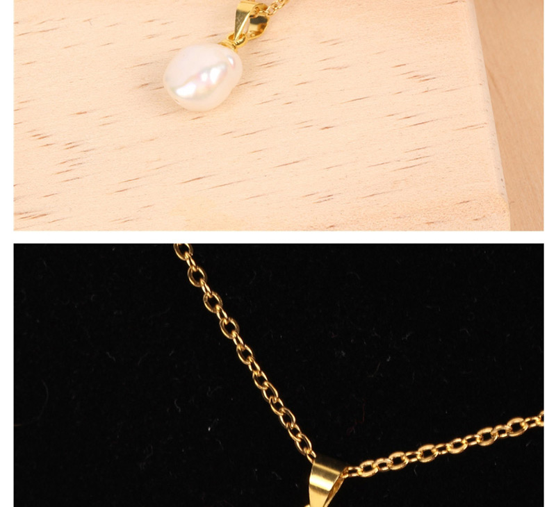 Fashion Gold Shaped Natural Pearl Stainless Steel Plated Necklace,Necklaces