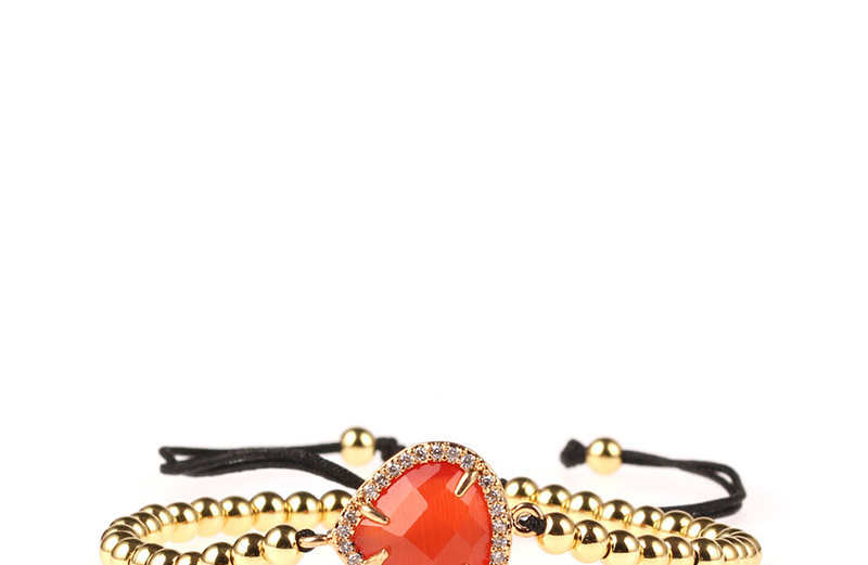 Fashion Gold Imitation Opal Droplet Crystal Solid Copper Gold Bead Braided Bracelet,Bracelets