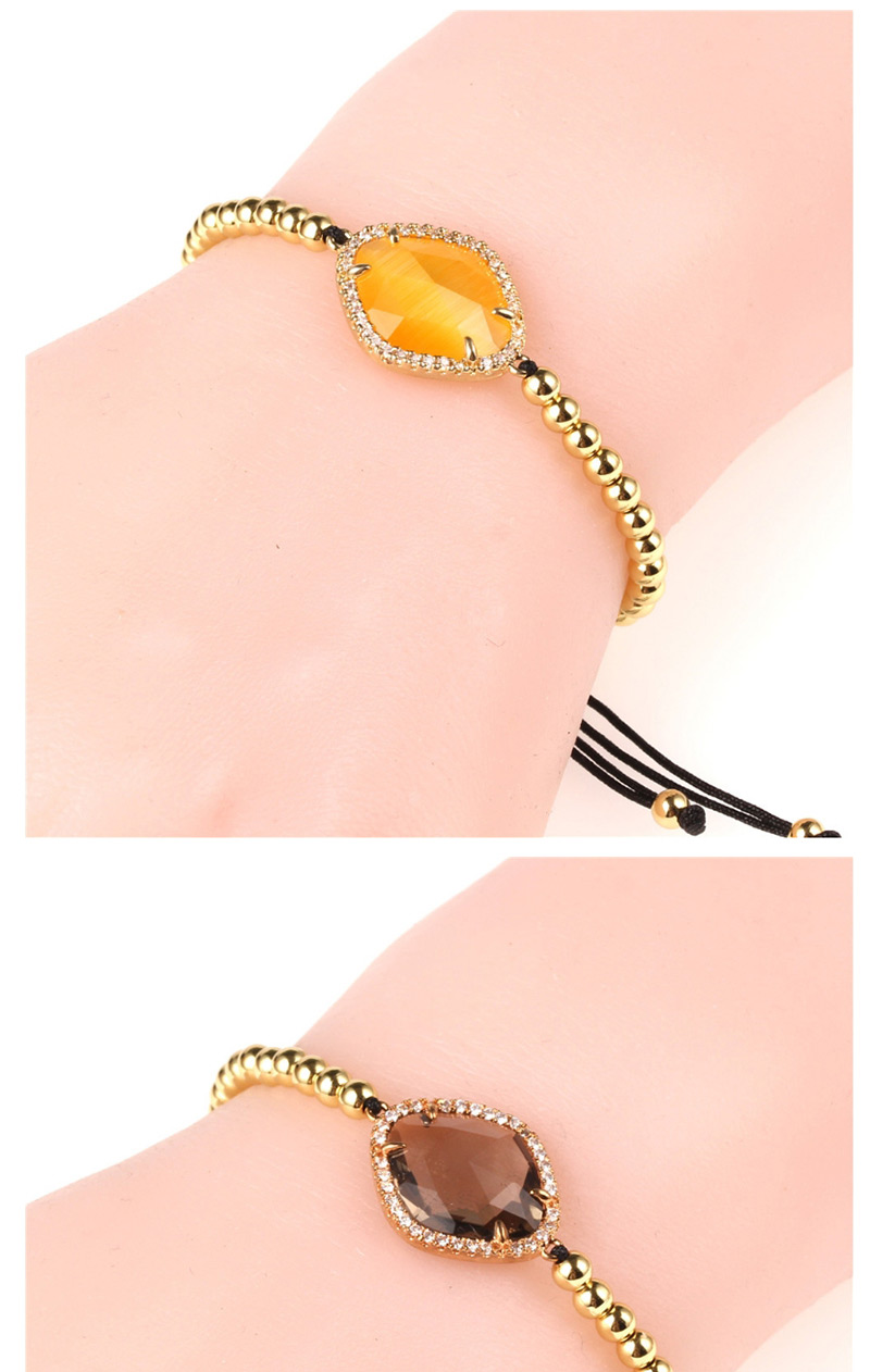 Fashion Gold Imitation Opal Diamond Rhodium Crystal Gold-plated Solid Copper Bead Woven Bracelet,Bracelets