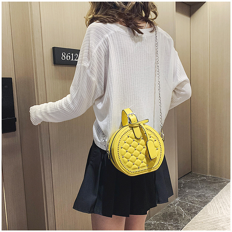 Fashion Yellow Rhombic Rivet Portable Slung Shoulder Bag,Handbags