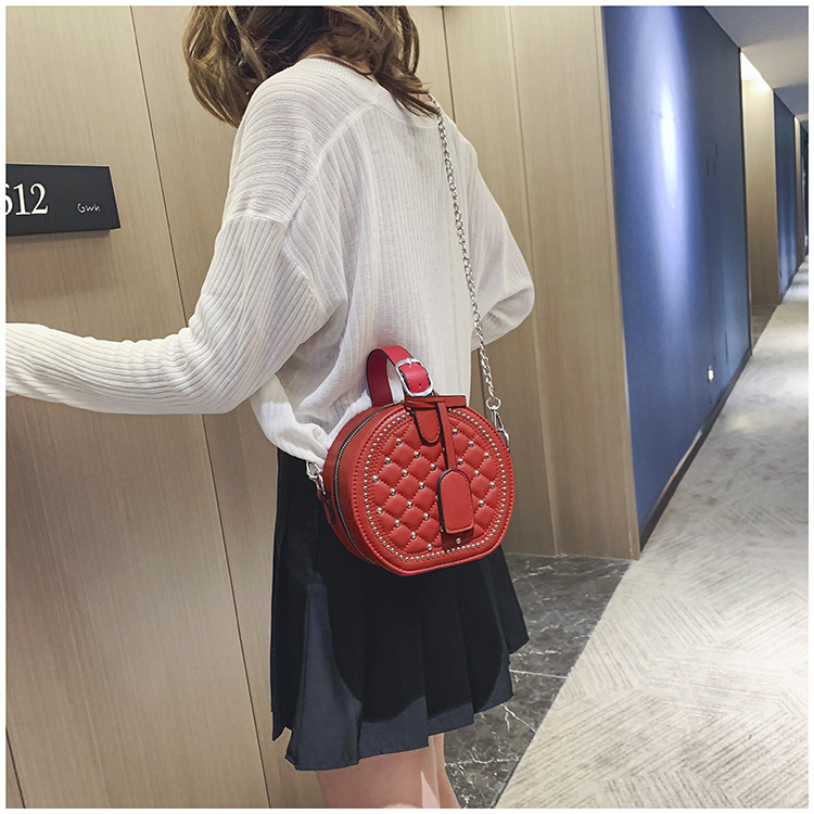 Fashion Red Rhombic Rivet Portable Slung Shoulder Bag,Handbags