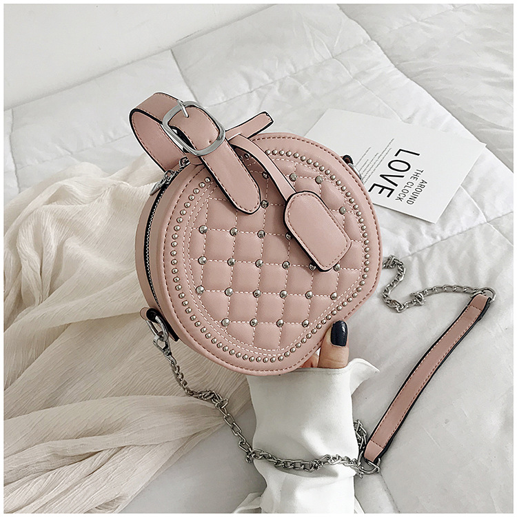 Fashion Pink Rhombic Rivet Portable Slung Shoulder Bag,Handbags
