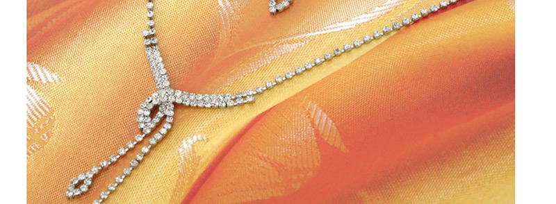 Fashion Silver Diamond-set Tassel Pierced Necklace Earrings Two-piece,Jewelry Sets