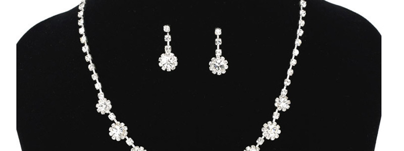 Fashion White Flower-shaped Diamond Stud Earrings Set,Jewelry Sets