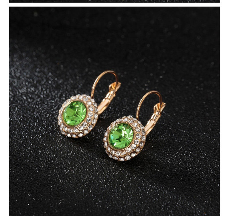 Fashion Gold + Light Green Diamond Round Stud Earrings,Hoop Earrings