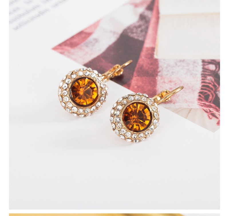 Fashion Gold + Dark Brown Diamond Round Stud Earrings,Hoop Earrings