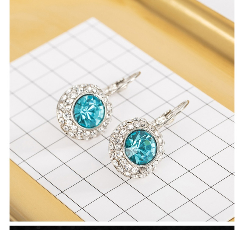 Fashion Silver + Lake Blue Diamond Round Stud Earrings,Hoop Earrings
