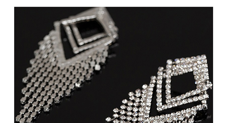 Fashion Silver Diamond-shaped Diamond Tassel Earrings,Drop Earrings