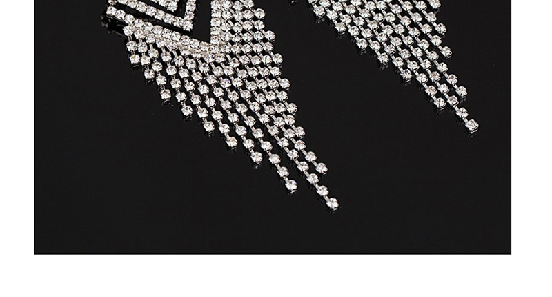 Fashion Silver Diamond-shaped Diamond Tassel Earrings,Drop Earrings