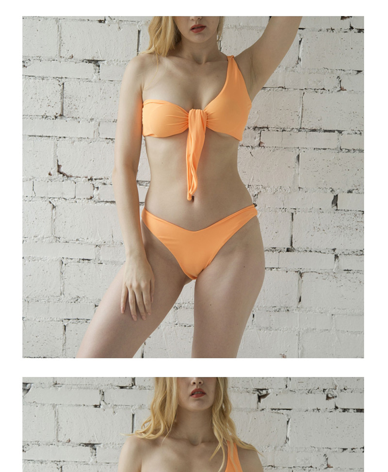 Fashion Shoulder Orange One-shoulder Chest Knotted Split Swimsuit,Bikini Sets