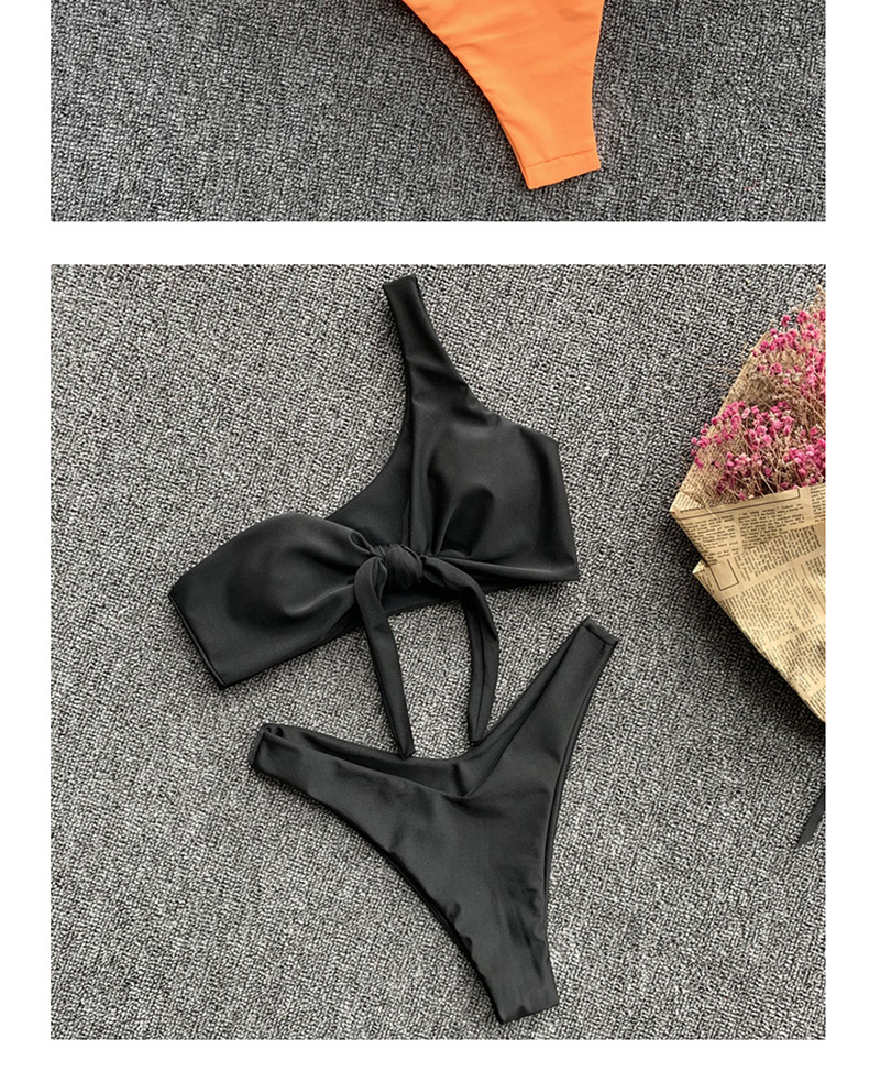 Fashion Black One-shoulder Chest Knotted Split Swimsuit,Bikini Sets