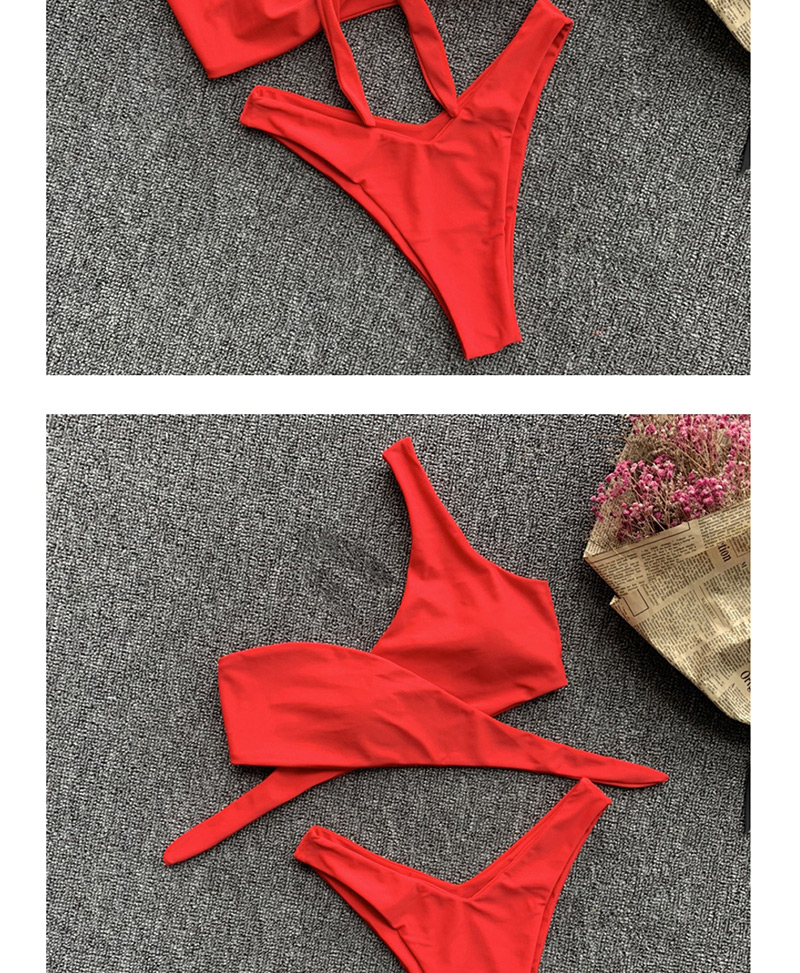 Fashion Red One-shoulder Chest Knotted Split Swimsuit,Bikini Sets