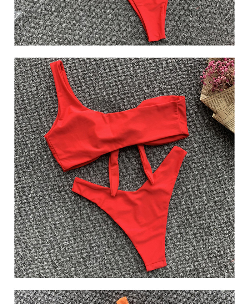 Fashion Red One-shoulder Chest Knotted Split Swimsuit,Bikini Sets