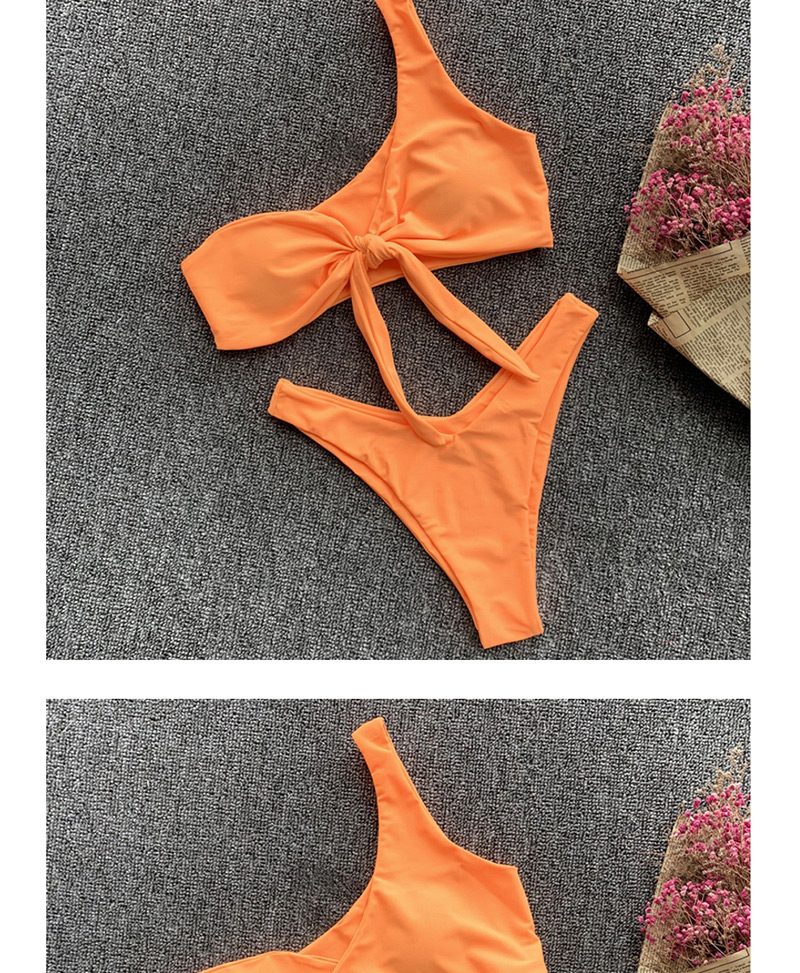 Fashion Shoulder Orange One-shoulder Chest Knotted Split Swimsuit,Bikini Sets