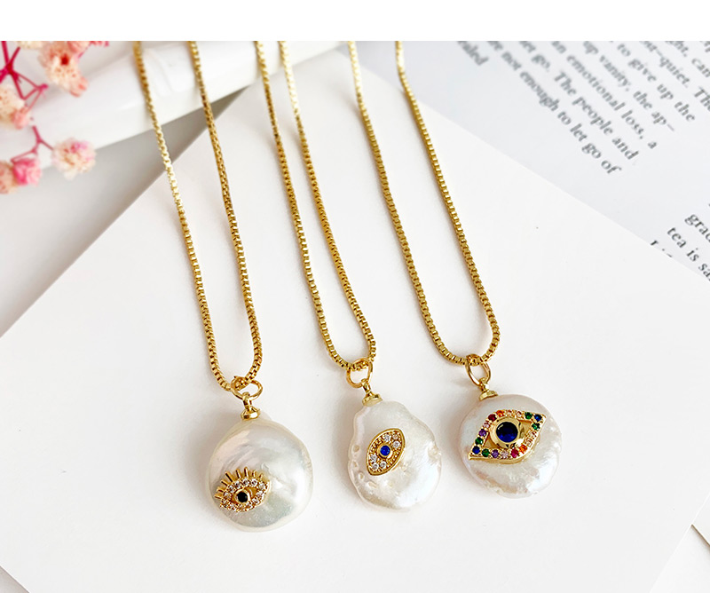 Fashion Gold Copper Inlaid Zircon Eye Shell Necklace,Necklaces