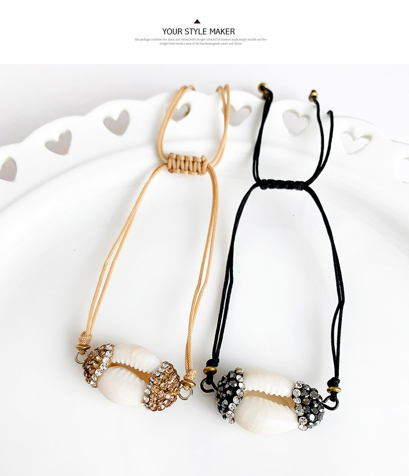 Fashion Khaki Braided Rope Zircon Shell Bracelet,Bracelets