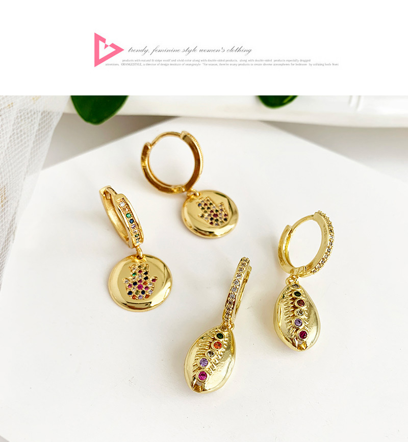 Fashion Gold Copper Inlaid Zircon Shell Earrings,Earrings