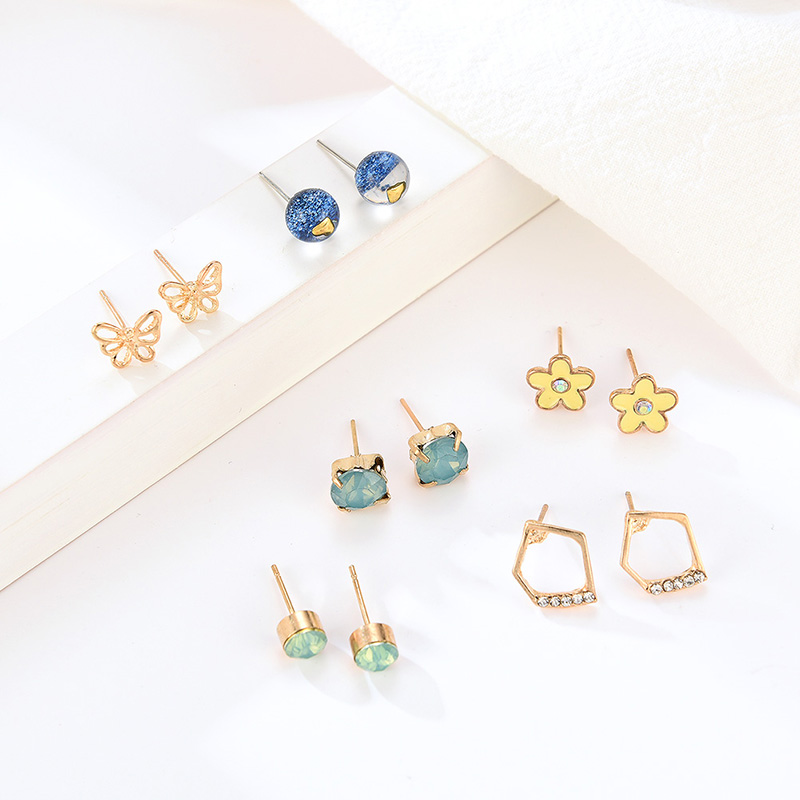 Fashion Gold Geometric Alloy Earrings 30 Pairs,Stud Earrings