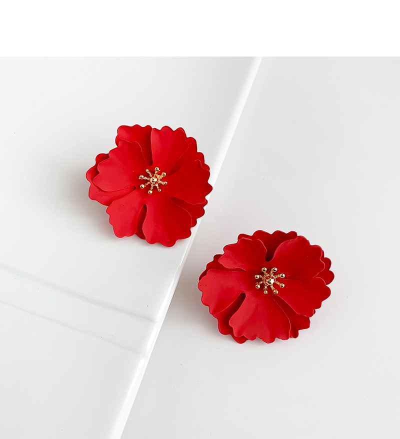 Fashion Red Alloy Flower Earrings,Stud Earrings