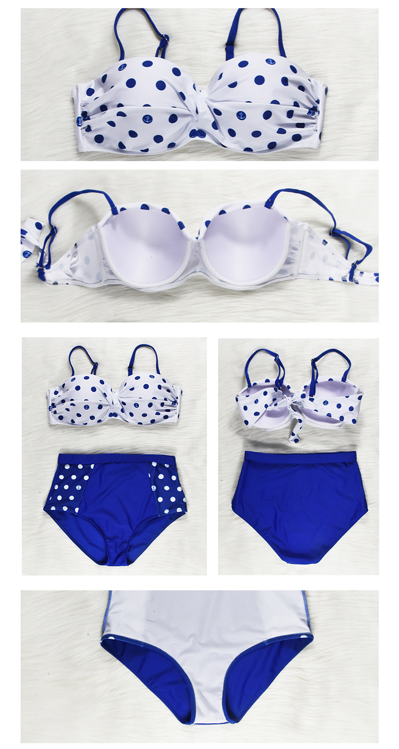 Fashion Blue High Waist Point Bikini,Swimwear Plus Size