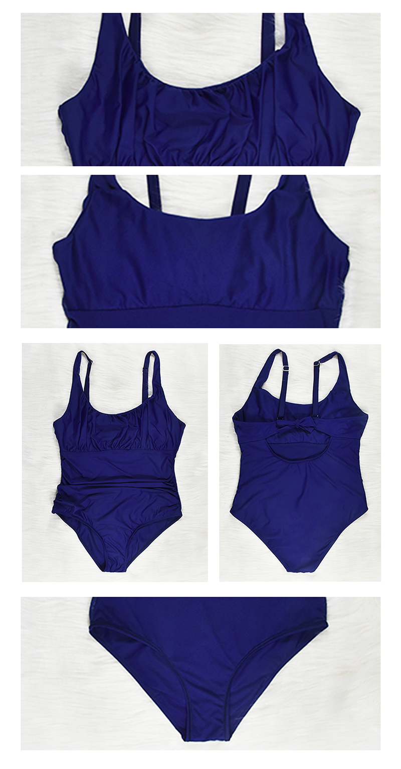 Fashion Blue Solid Pleated Bikini,Swimwear Plus Size