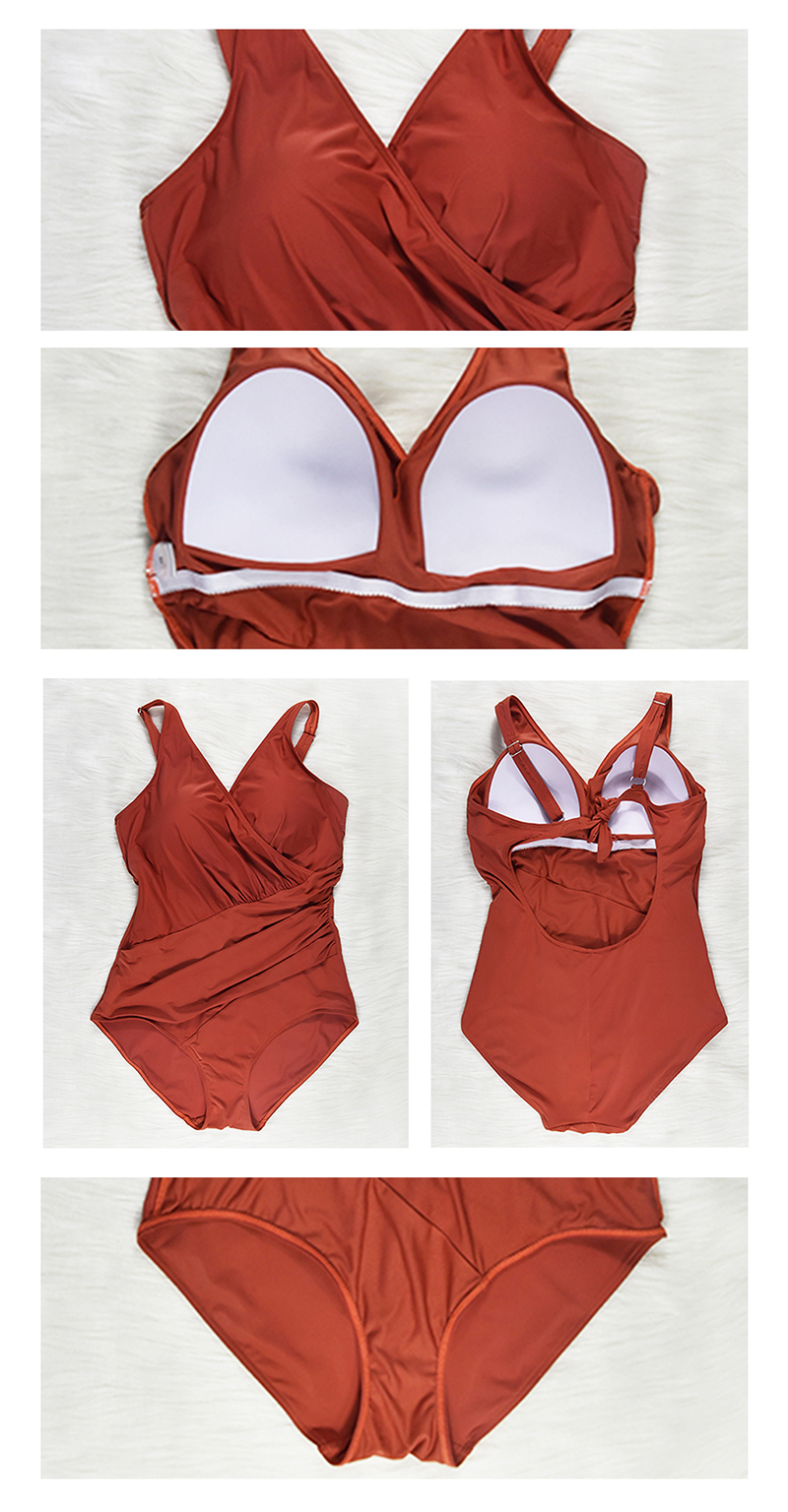 Fashion Orange Cross-piece Swimsuit,Swimwear Plus Size