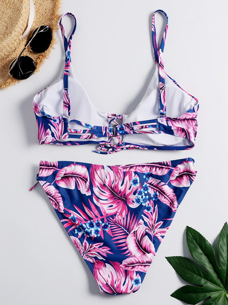 Fashion Purple Printed Tether Split Swimsuit,Swimwear Plus Size