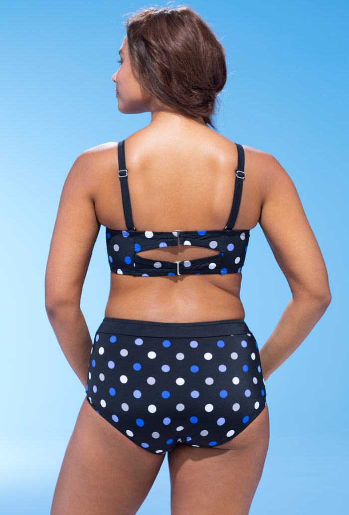Fashion Black Polka-dot High-rise Bikini,Swimwear Plus Size