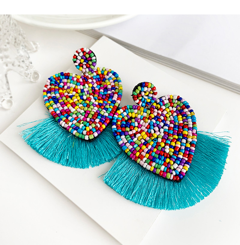 Fashion Royal Blue Colorful Rice Beads Love Tassel Earrings,Drop Earrings