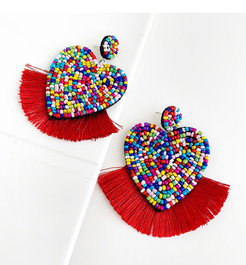 Fashion Red Colorful Rice Beads Love Tassel Earrings,Drop Earrings