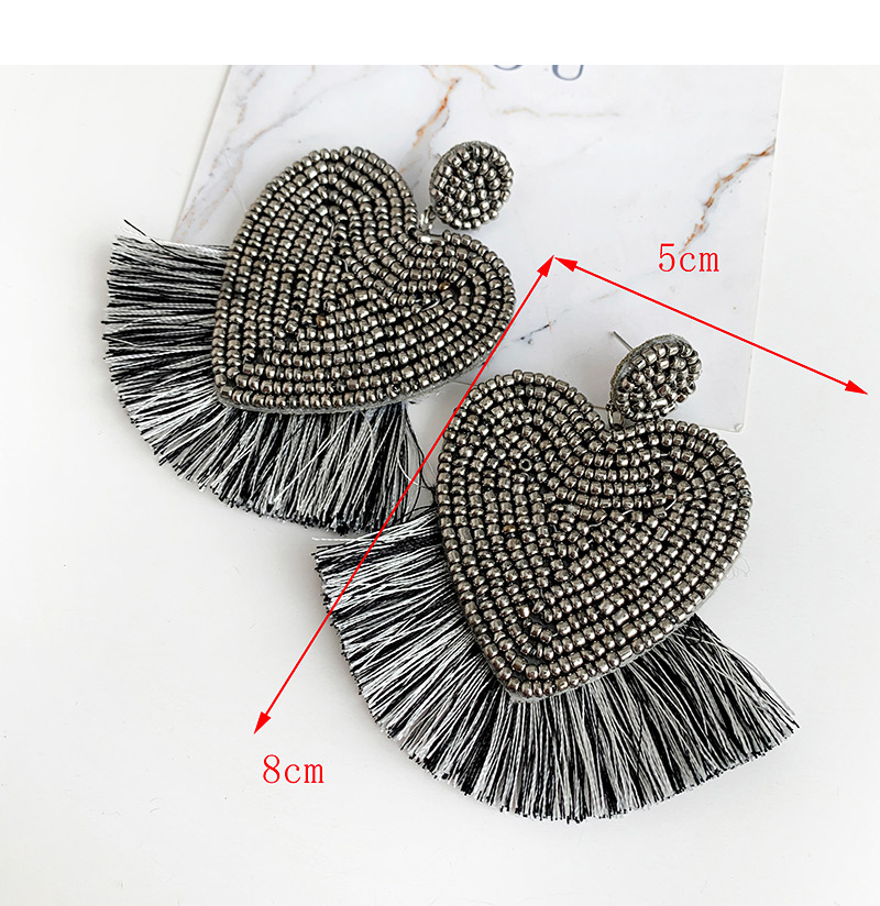 Fashion Black And White Love Rice Beads Tassel Earrings,Drop Earrings