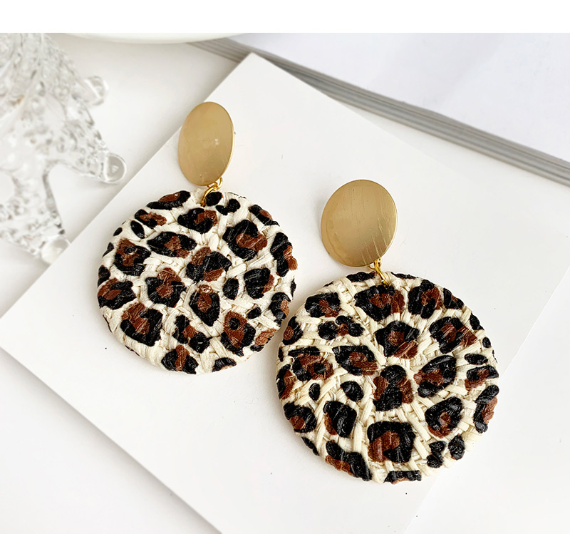 Fashion Leopard Alloy Woven Wood Rattan Round Earrings,Drop Earrings