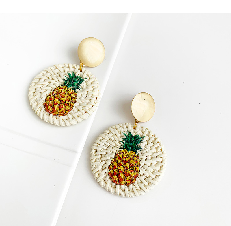 Fashion Pineapple Alloy Woven Wood Rattan Round Earrings,Drop Earrings