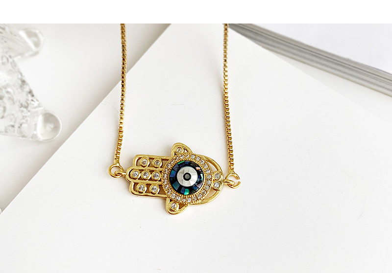 Fashion Gold Copper Inlay Zircon Palm Eye Necklace,Necklaces