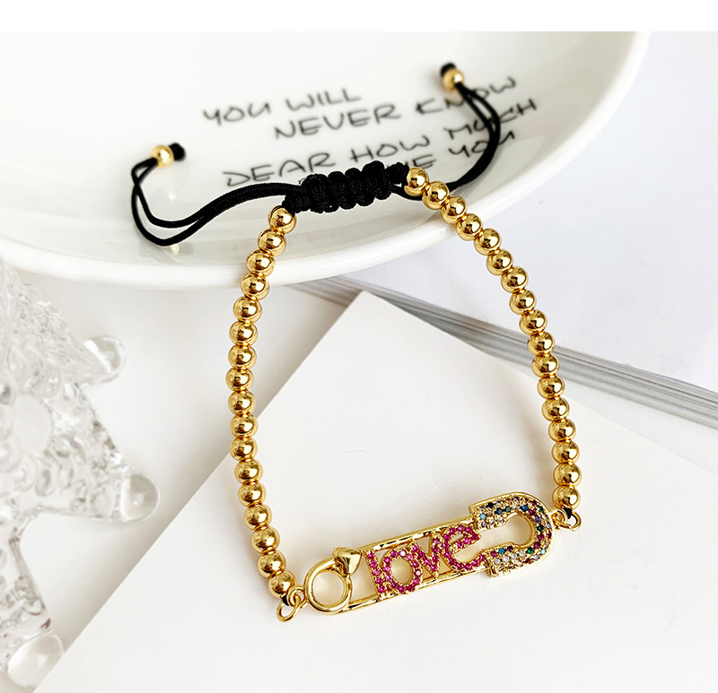 Fashion Gold Copper Inlaid Zircon Pin Letters Love Bracelet,Bracelets