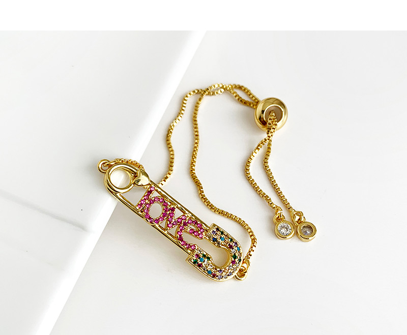 Fashion Gold Copper Inlaid Zircon Beaded Pin Letter Love Bracelet,Bracelets