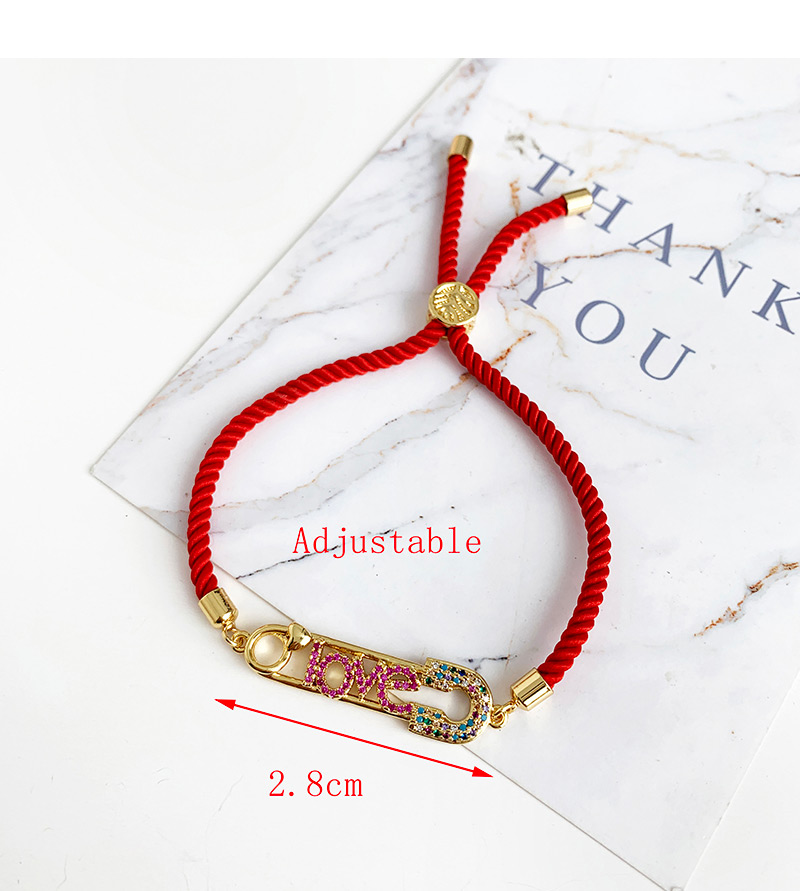 Fashion Red Copper Inlaid Zircon Braided Rope Pin Letter Love Bracelet,Bracelets