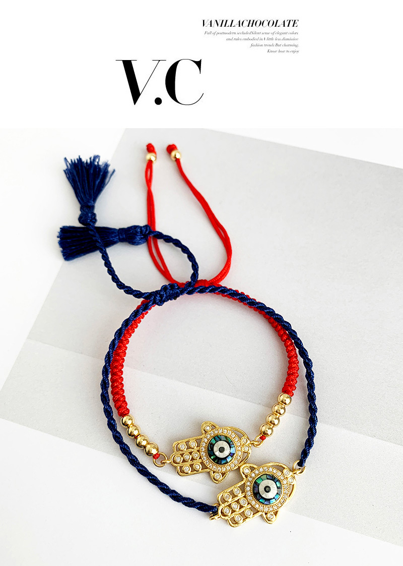 Fashion Royal Blue Copper Inlaid Zircon Braided Rope Hollow Palm Bracelet,Bracelets