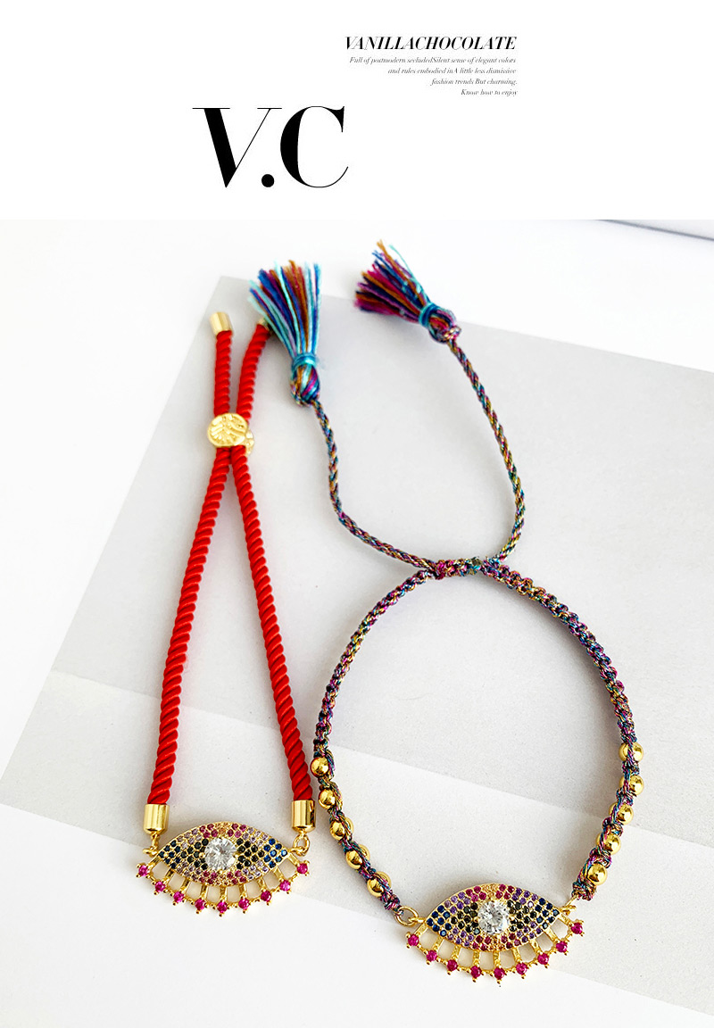 Fashion Red Copper Inlaid Zircon Braided Rope Eye Bracelet,Bracelets