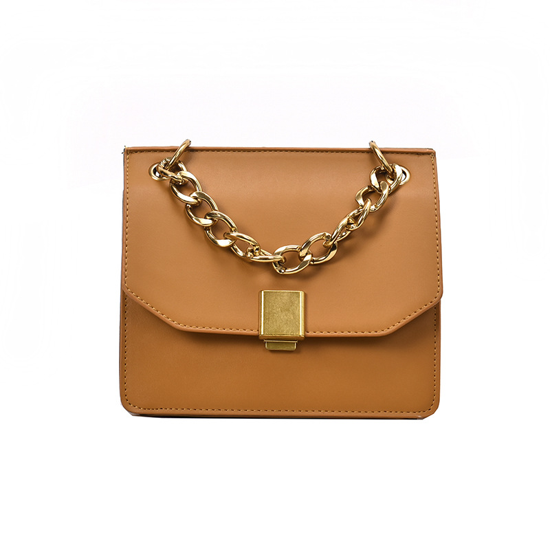 Fashion Brown Chain Lock Single Shoulder Diagonal Handbag,Handbags
