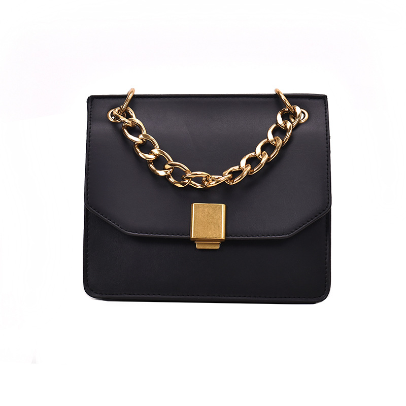 Fashion Black Chain Lock Single Shoulder Diagonal Handbag,Handbags