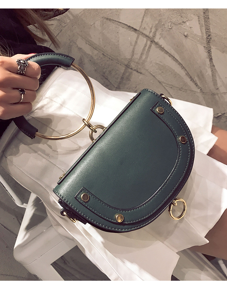 Fashion Dark Green Metal Handlebar Semicircular Shoulder Bag,Handbags