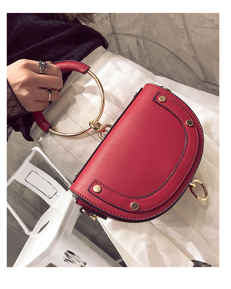 Fashion Red Metal Handlebar Semicircular Shoulder Bag,Handbags