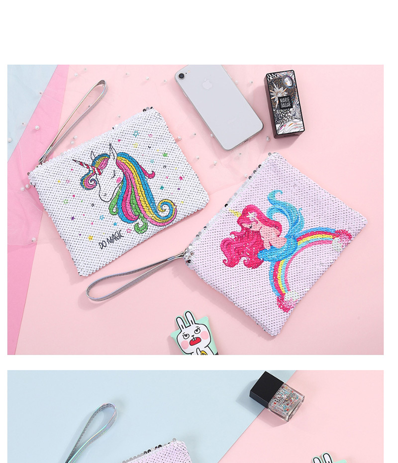 Fashion Rainbow Mermaid Sequined Unicorn Cartoon Print Sequins Hand Bag,Wallet