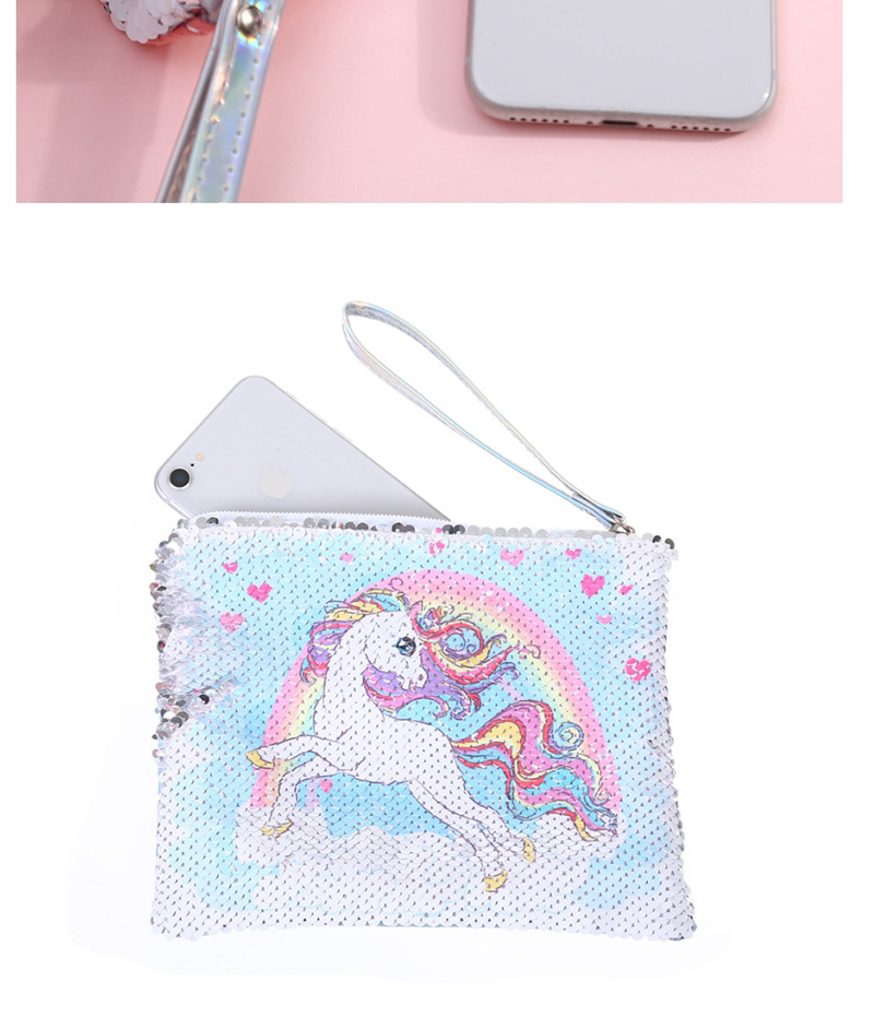 Fashion Rainbow Mermaid Sequined Unicorn Cartoon Print Sequins Hand Bag,Wallet
