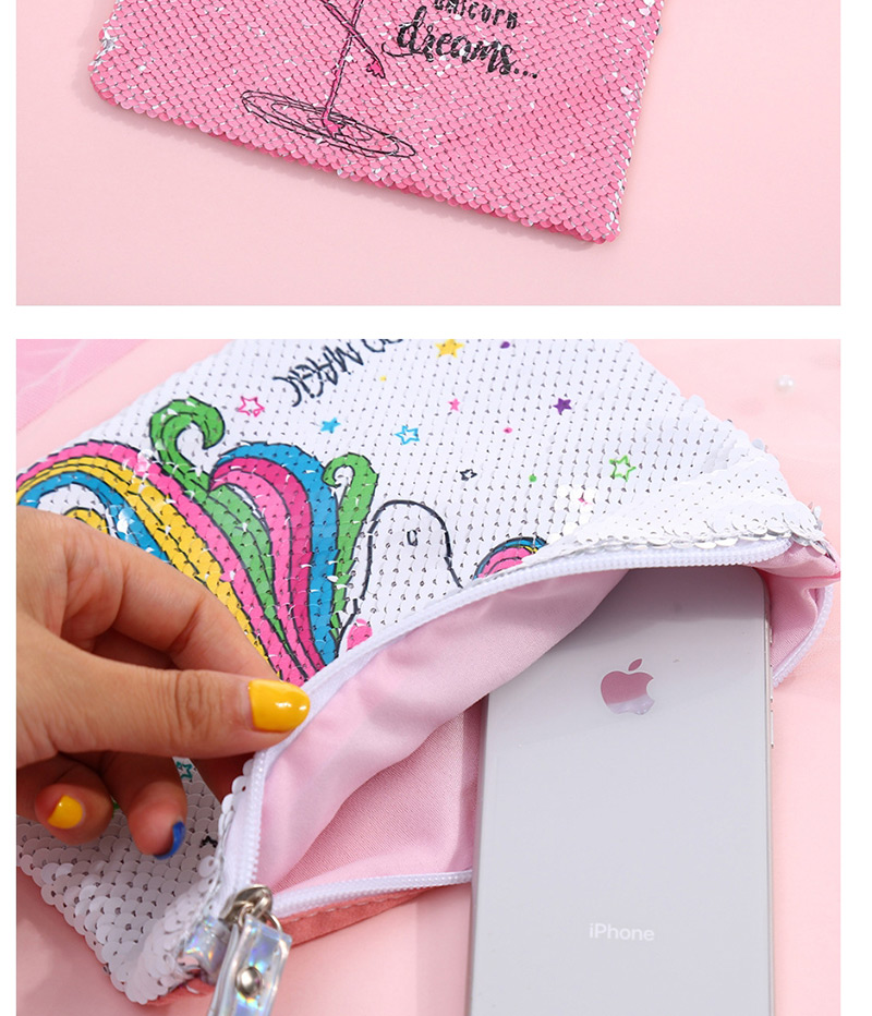 Fashion Rainbow Unicorn Sequined Unicorn Cartoon Print Sequins Hand Bag,Wallet
