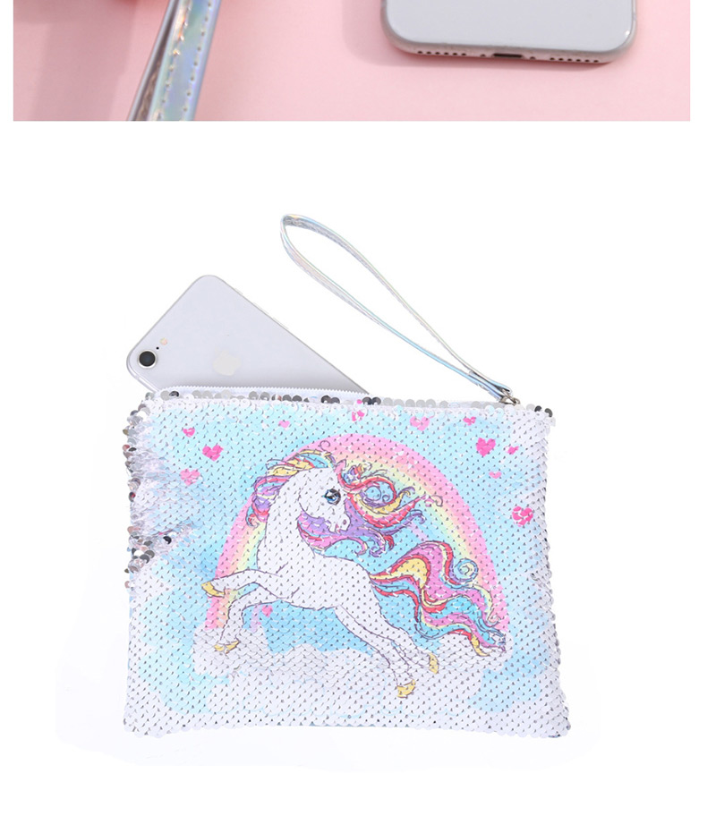 Fashion Purple Unicorn Sequined Unicorn Cartoon Print Sequins Hand Bag,Wallet