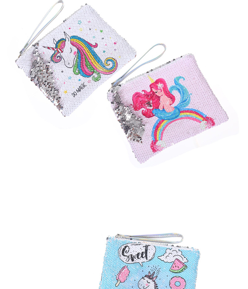 Fashion Rainbow Unicorn Sequined Unicorn Cartoon Print Sequins Hand Bag,Wallet