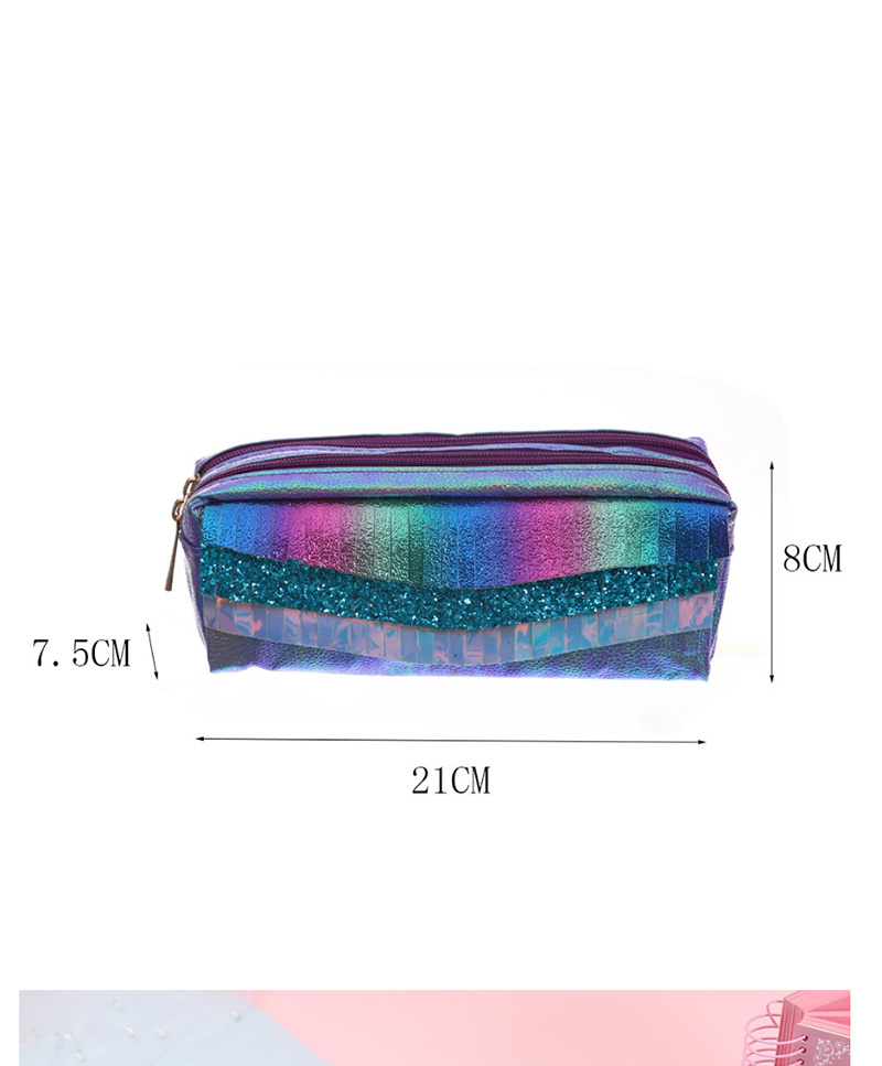 Fashion Green Lines Double Zipper Fringed Scales Laser Clutch,Pencil Case/Paper Bags
